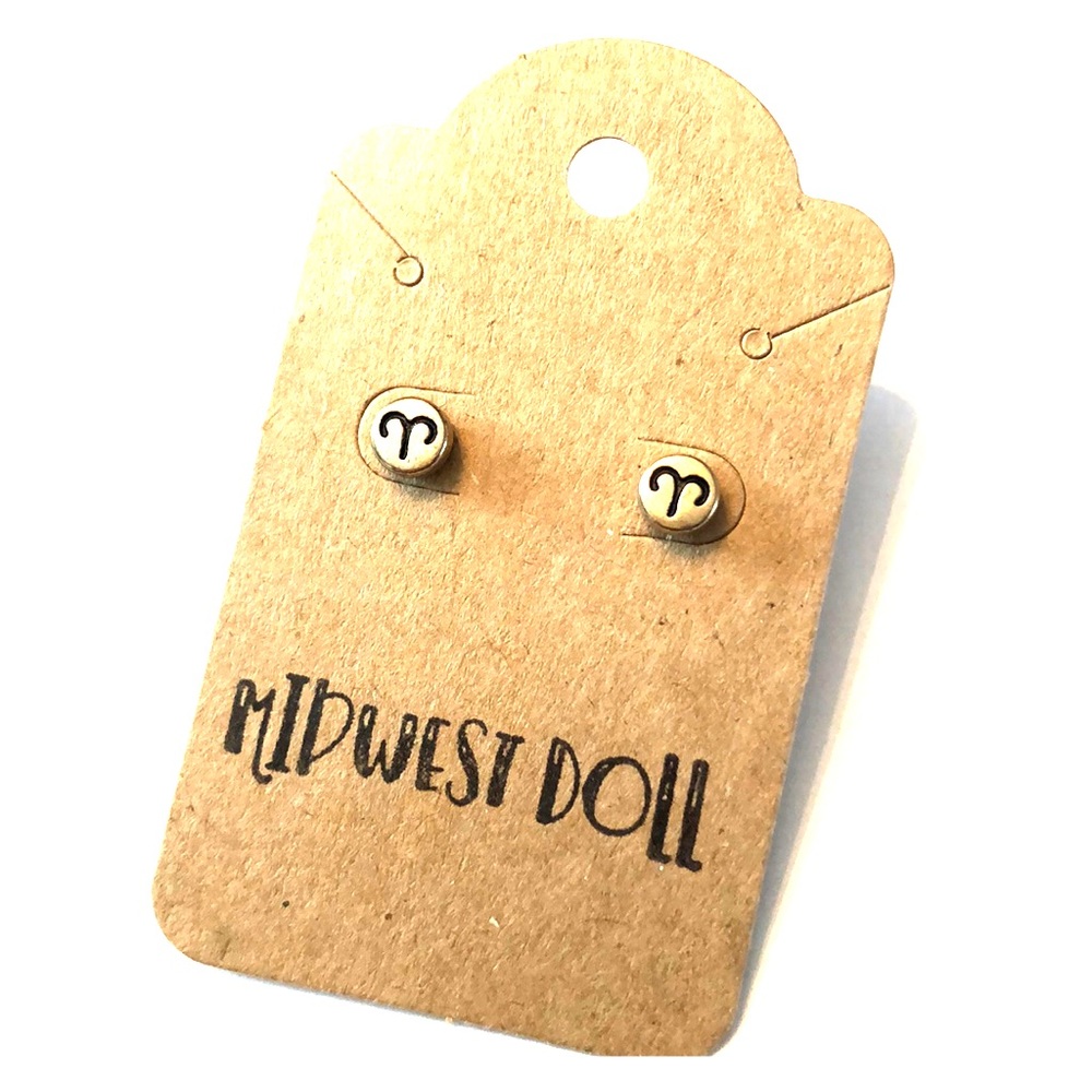 Aries Gold Stud Earrings Unique Gift Idea ZODIAC